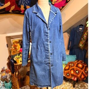 Vintage Y2K 90s Denim Long Jacket Blue XL Pockets Chore Coat